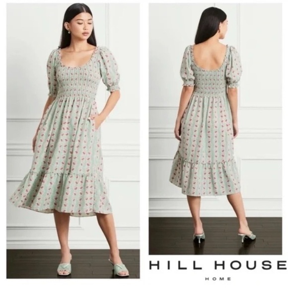 HILL HOUSE Louisa nap dress Trailing Vine print, midi dress XS - Picture 5 of 6